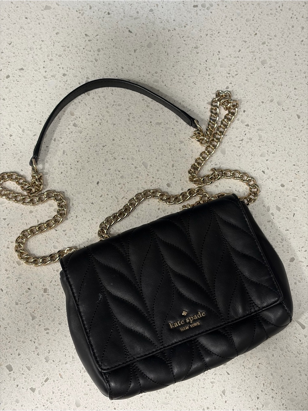 kate spade Black Quilted Leather Crossbody with Gold Chain